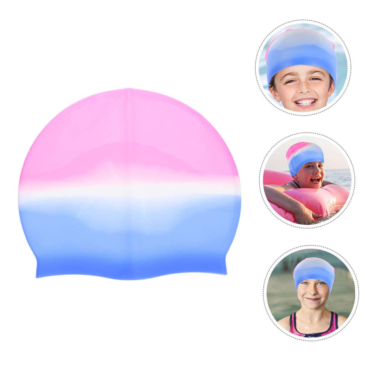 HANABASS 10 Cuffia in Silicone Elasticizzata per Donne Cappello Piscina Antiscivolo Copricapo per Lunghi e Rosa e Blu Sfumato