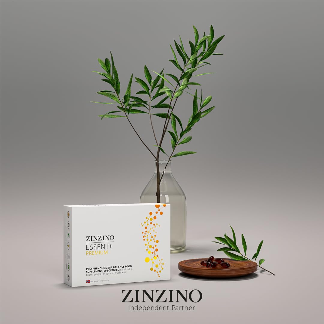 ZinZino Essent+ Premium Omega-3 Kapseln Hochdosiert mit Omega-9, Vitamin D, Polyphenolen, Squalen, EPA & DHA – Lebertran & Olivenblattextrakt – Fischöl Kapseln