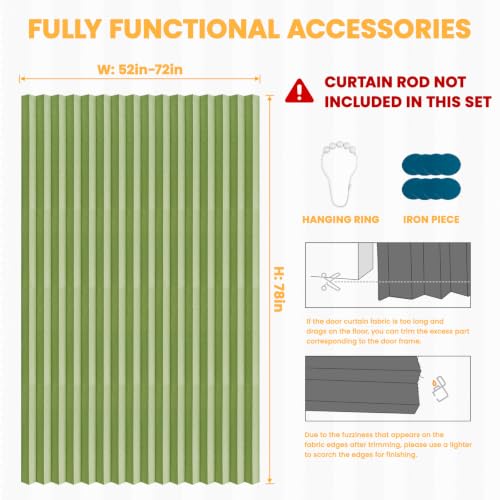 Image of AJAZZ Blackout Magnetic Door Curtain Accordion Door Accordion Doors Interior for Bedroom Room Living Room Doorway (Green 72 inch W x 78 inch L) 1 Panel