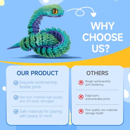 Image of 12Pcs 12in 3D Printed Snake Toys Flexible 3D Printed Animals