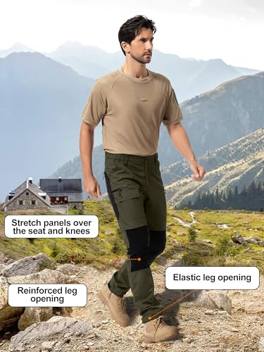 mosingle Mens Cargo Trousers Breathable Hiking Tactical Outdoor Pants Stretch Water Resistant Multi Pockets Combat Work Trousers #9925-Army Green-30 - Image 6