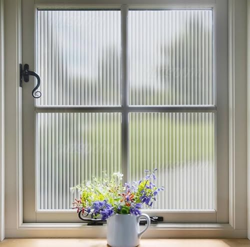 Image of WISDOM Privacy Window Film Frosted Glass Film Glass Film No Glue Anti-UV Window Sticker Non Adhesive for Privacy Office Meeting Room Bathroom Living Room (Fluted Frosted, 12 x 80 inch)