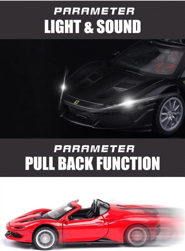 Image of Kids Model 1:32 Ferrari J50 Die Cast Metal Car Pull Back Action Opening Doors with Realistic Engine Sound Lights Toy Car Gift for Boys -Red