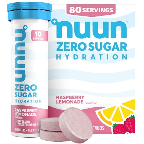Image of Nuun Zero Sugar Hydration Electrolyte Tablets - Sodium, Potassium, Chloride, Calcium, Magnesium, Light & Delicious Fruit Flavors, No Sugar, Gluten Free, Vegan, Raspberry Lemonade (80 Servings Total)