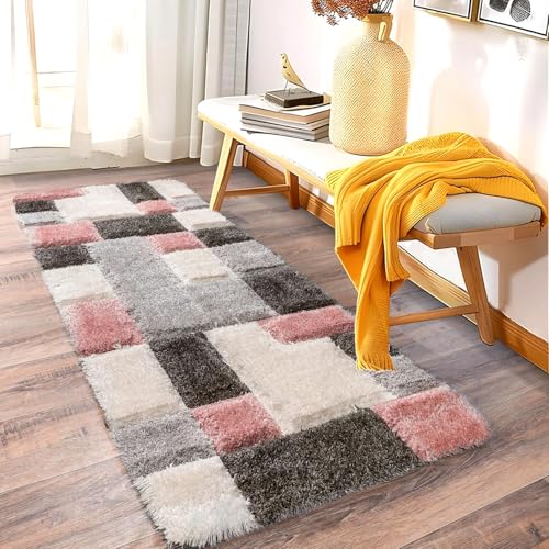 Image of 2x6 feet Soft Runner Rug for Living Room and Bedroom, Modern Indoor Floor Carpet with Non-Slip Backing, Comfortable Decorative Home Decor Rug, Easy Clean & Durable- (3D Pink B, Rectangular)