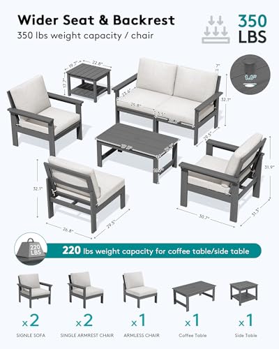 Image of SERWALL HDPE Outdoor Patio Furniture Set | with Coffee Table & Side Table