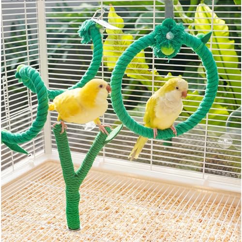 Copfeu 3PCS Bird Toys, Bird Swing, Cotton Y-Shaped Rope Perch Stand and Spiral Climbing Rope Perch Set for Parrot Budgie Parakeet Cockatiel Conure Lovebird Quaker, Bird Cage Decoration (Green)
