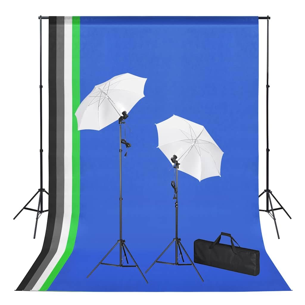 vidaXL Fotostudio Set Hintergrundsystem Studioschirm Studioleuchte Studiolampe Fotolampe Studioset Hintergrund Leuchten Schirm Stative Tragetaschen