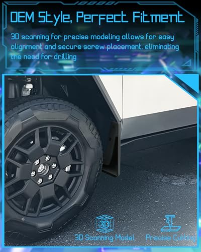 Image of Cybertruck Mud Flaps Mud Splash Guards for Tesla Cybertruck Accessories, OEM Style Mudguard Protection with Hardware, All-Weather Front and Rear Wheel Mudflaps for Cyber Truck 2024, 4 Pcs