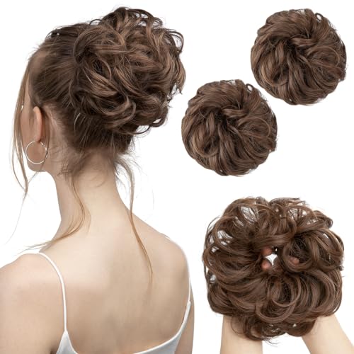 SARLA 2PCS Messy Bun Hair Pieces for Womens Synthetic Scrunchies Buns Extension Hairpieces Updo Pony Tail Light Brown