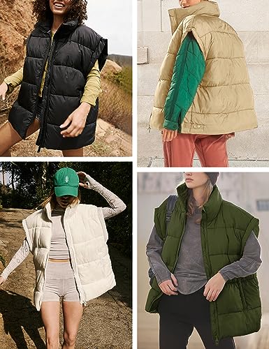 Lingswallow Womens Puffer Vest Oversized Puffer Jacket Coat Outerwear Sleeveless Stand Collar Vest for Women 2024 Trendy4