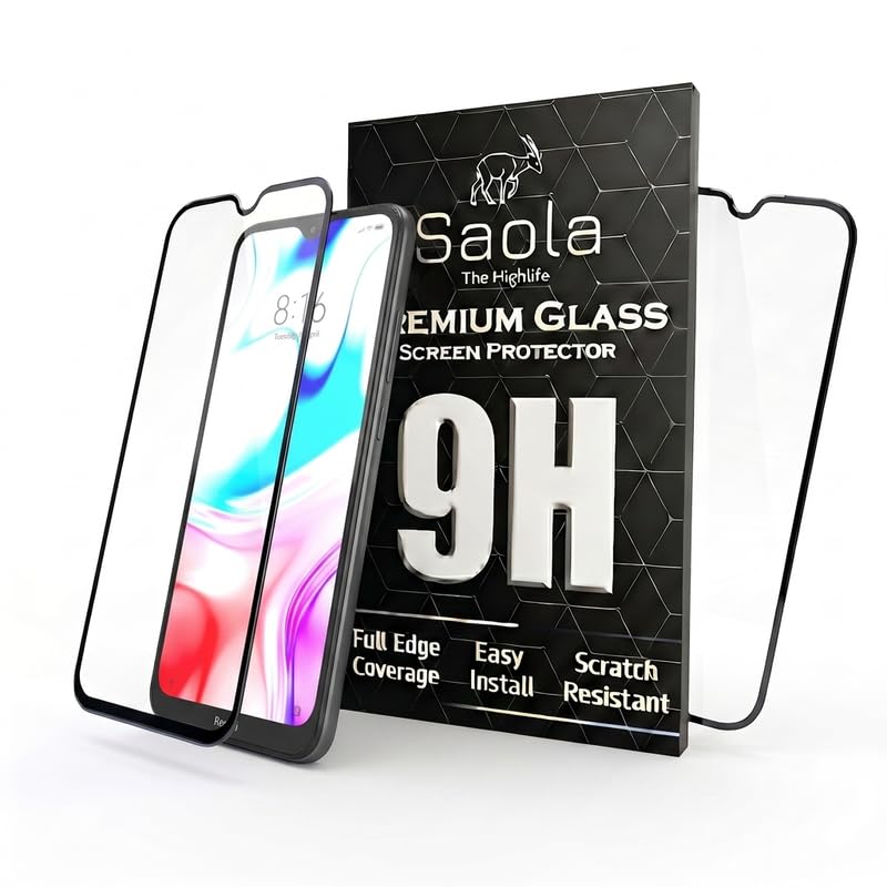 Image of Saola HD+ Oleophobic Tempered Glass Screen Protector For Redmi 8 (Pack Of 2) with Free Installation Kit. Full screen Coverage - 6.22 inch