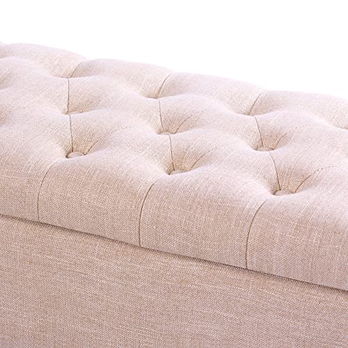 Image of MODERN WAVE Ashlee 50 inch Large Fabric Upholstered Flip Top Storage Bench 3 Seater Ottoman for Living Room, Bedroom, Office (Pink)