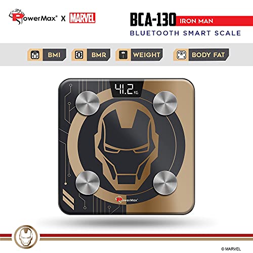PowerMax X Marvel BCA-130 Marvel Edition Iron Man Series Digital Weight Machine for Human Body - High Accuracy Bathroom Weighing Scale with Step-on Technology & Super Durable 6mm Tempered Glass 3