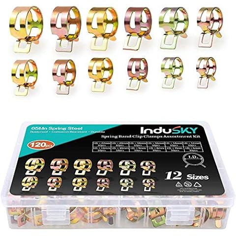 InduSKY 120Pcs 6-22mm Spring Band Type Clips Fuel Line Silicone Vacuum Hose Water Pipe Clamp Low Pressure Air Tube Clamps Fastener Assortment Kit 12 Sizes Cover