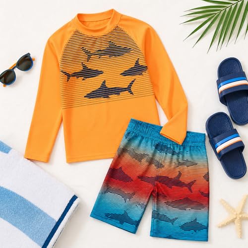 Image of Big Chill Boys Rash Guard Set - 2 Piece UPF 50+ Boys Swim Trunks & Long Sleeve Boy Swim Shirt Youth Bathing Suit Swimwear Set