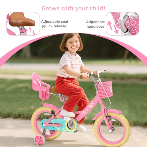 Image of Glaf Toddler Girls Bike for Age 2-9 Years 12 14 16 20 Inch Kids Bike | Girls Bicycle,Toddler Bike,Doll Seat, Basket, Adjustable Seat, Bell,
