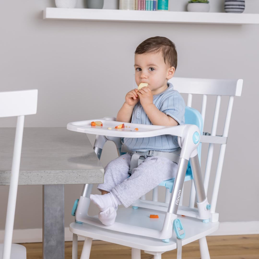 APRAMO FLIPPA Baby Booster Seat for Dining Folding Portable Infant Feeding Chair with Tray and Seat Belt (Turquoise)