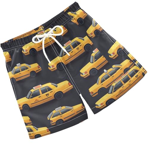 Pigsaly Boys' Swim Board Shorts Bright Running Car Yellow Taxis Car Boy's Swim Trunks Kids Swimwear 4T