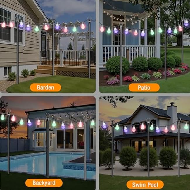 String Light Poles 4 Pack,10FT Metal String Light Poles for Outside, Adjustable Outdoor Poles for Patio, Deck, Garden, Wedding, Backyard, Christmas Party Decor, Sturdy with Hooks