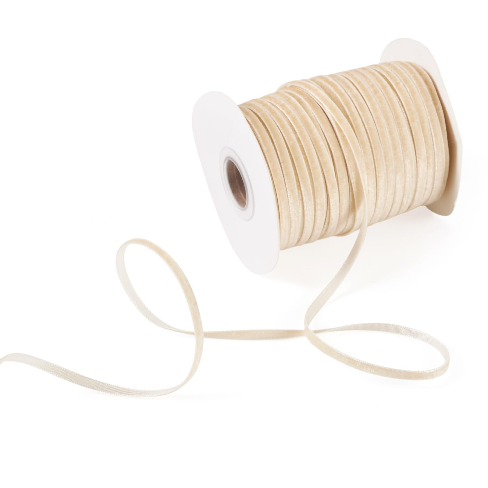 Bestewelry 50 Yards Velvet Ribbon Roll 3 mm Wide Vintage Velvet Ribbon Soft Single Face Satin Trim for Gift Packing Wrapping Wedding Party Decoration, Old Lace