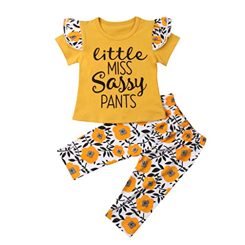 Newborn Infant Baby Floral Clothes,Summer Girl Short Sleeve Tops+Long Pants 2Pcs Outfits Set,0-4 Years (18-24 Months, Yellow)