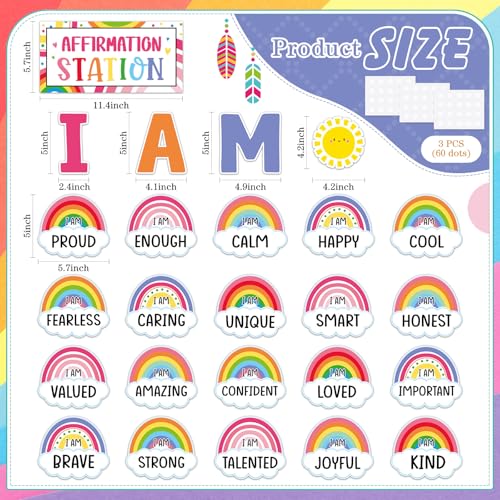 Frienda Rainbow Affirmation Station Bulletin Board Set Motivational Posters Classroom Mirror Growth Mindset Decor Positive Affirmations Accents Cutouts for School Office Home Teacher Wall Supply