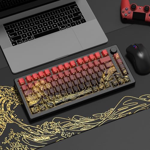 Image of dagaladoo red /Black Kanagawa keycaps Double Shot PBT keycaps Shine Through Keyboard Keys Side Printed Key caps Cherry Profile Custom keycap Set for 100%, 75%, 65%, 60% US Layout Mechanical Keyboard
