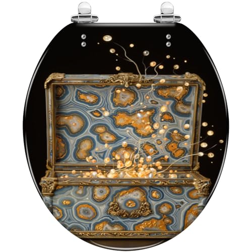 Bathroom Round Resin Toilet Seat, Fluid Art Antique Glowing Ethereal