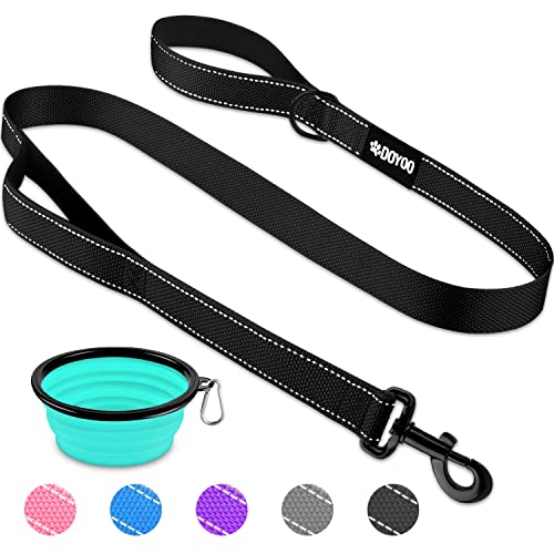 DOYOO Dog Leash 6 FT - Double Handle Traffic Dog Leash Reflective Dog Leashes for Medium and Large Dogs with Collapsible Pet Bowl