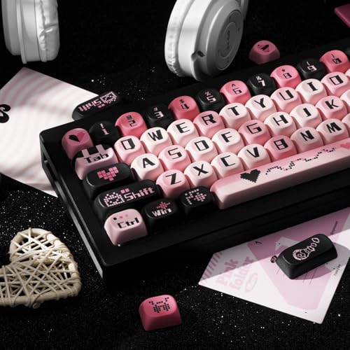 Image of PBT Keycaps Black Pink Love Cute 131 Keys Key Cap for Cherry MX