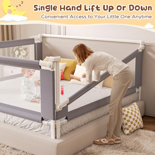 Image of yulongtengfei 3-Piece Califormia King Size Bed Rail for Toddlers - Adjustable Baby Bed Rail Guard, Kids Safety for Califormia King Size Bed (82.7 inchx82.7 inchx70.8 inch-Purple)