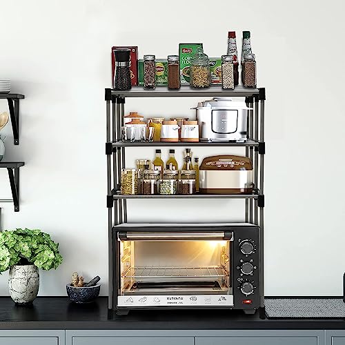 GlowSilk® 3-Layer Microwave Stand, OTG Stand, Microwave Oven Rack, Kitchen Storage Shelf (Black, (Metal))