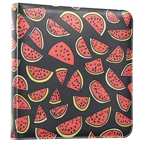 JIPONI Watermelon Cubes on Black Large Photo Album, DIY Leather Cover Scrapbook Albums for 4x6 5x7 6x8 Pictures, Self Adhesive Memory Book for Wedding, Baby, Family