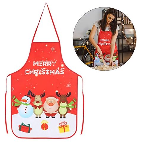 KATOOM Christmas Apron Cartoon Kitchen Aprons Santa Snowman Elk Adult Pinafore for Xmas Party Chef Cooking Restaurant Baking BBQ Home Decoration (Combination) Cover