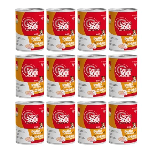 Pet360 Forma 360 Adult Cibo Umido per Cani – Patè Pollo con Riso – 12x400g – Unica Fonte Proteica, Senza Glutine, Ricco in Carne, Alta Appetibilità