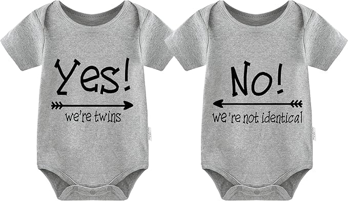 Image of YSCULBUTOL 2 Pack Baby Twins Bodysuits Yes We're Twins No We're Not Identical Infant Romper Twin Unisex Outfits 0-12M