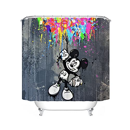Fgolphd Rideau de douche Mickey Mouse - Anime Cartoon Mickey Minnie Mouse - 180 x 200 cm - 180 x 180 cm - Rideau de douche coloré - Étanche pour salle de bain (120 x 200,23)