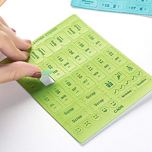 6 Sheets Self Adhesive Tabs, Mini DIY Leather Monthly Calendar Divider Reminder Stickers Flags for Appointment Book Events Diary Scrapbook Personal Planner (Multi-Color) 6PCS