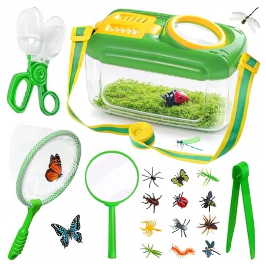 Bug Catcher for Kids, 17 PCS Bug Catching Kit with Bug Collector Toy Bugs Butterfly Net Magnifying Glass Insect Catcher Tweezers, Outdoor Explorer Kit for Kids Age 3 4 5 6 7 8