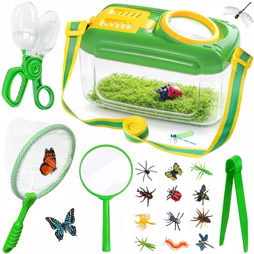 Bug Catcher for Kids, 17 PCS Bug Catching Kit with Bug Collector Toy Bugs Butterfly Net Magnifying Glass Insect Catcher Tweezers, Outdoor Explorer Kit for Kids Age 3 4 5 6 7 8