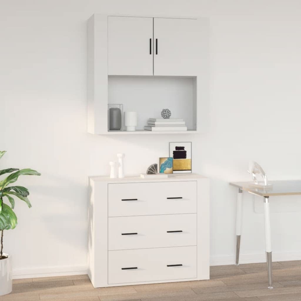 vidaXL Wandschrank, Hängeschrank mit viel Stauraum, Aufsatz für Schrank Sideboard, Schwebeschrank Beistellschrank Schwebend, Weiß Holzwerkstoff