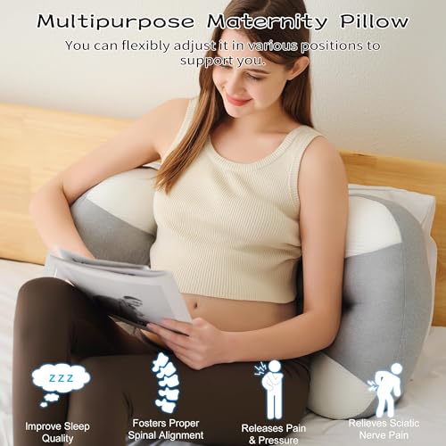 Image of pobopobo Maternity Pillow for Pregnant Women - Pregnancy Pillow for Comfort & Support, Perfect for Side Sleeping, Back Pain Relief, Soft Maternity Pillows for Women