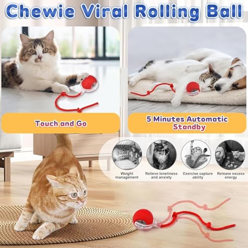 CelestiMingle Interactive Cat Dog Ball Toy – 360° Smart Rolling Pet Ball with Tail, USB Rechargeable Self-Moving Dog Ball, Automatic Electric Toy for Indoor Cats & Dogs, Active Play & Chase(Red) - Image 4