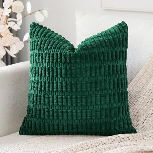 Artscope Corduroy Set of 1 Cushion Cover 40x40 cm Super Soft Boho Striped Square Pillow Covers Case Decorative Modern Cushion Covers for Sofa Couch Bedroom Car Decor Christmas Green