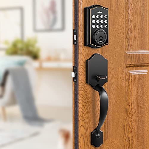 Keyless Entry Door Lock, Smart Door Locks With Keypads, Electronic Keypad Deadbolt, Front Door Lock Set With Handle, Anti-Peeking Password, Auto Lock, 50 User Codes, Ip65 Waterproof, Vintage Black #TOP4