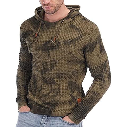 Forthcan Mens Hooded Pullover Sweater Long Sleeve Casual Slim Fit Knitted Hoodie Sweatshirt Jumper, Gifts for Men (AmyGreen, XL) Cover