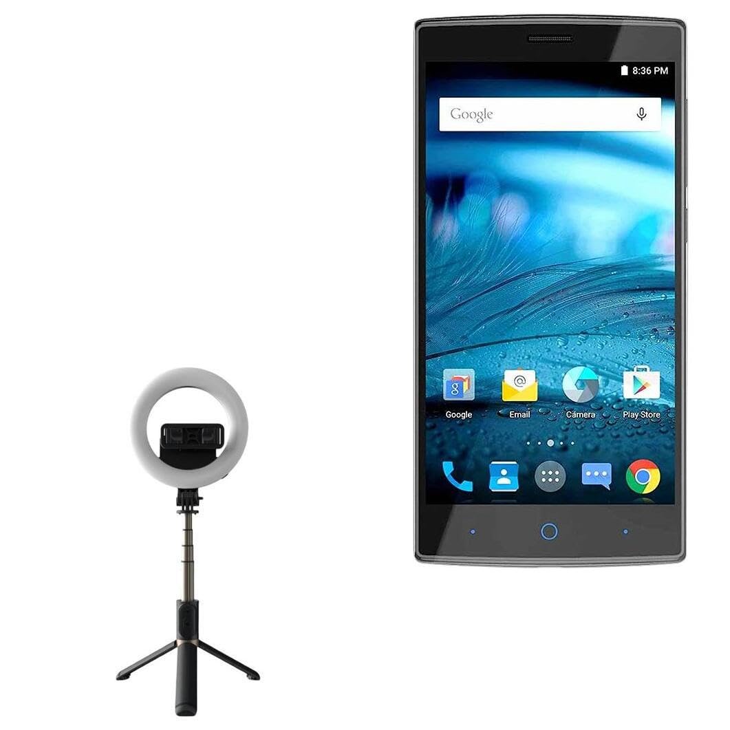 BoxWave Stand and Mount Compatible with ZTE Zmax 2 - RingLight SelfiePod, Selfie Stick Extendable Arm with Ring Light - Jet Black