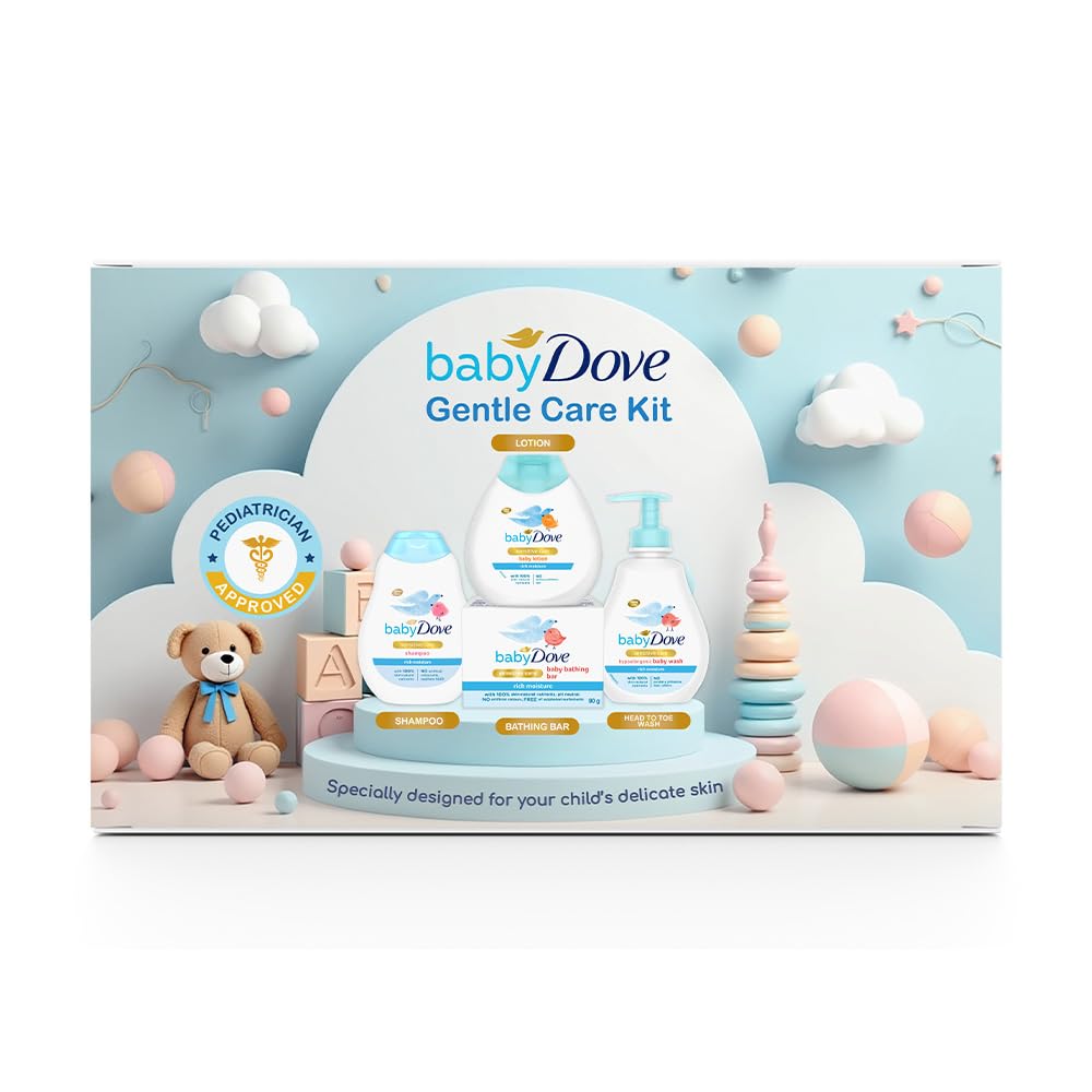 Baby Dove Rich Moisture Baby Care Gift Set – Head to Toe Wash, Hypoallergenic Shampoo, Lotion & Baby Soap Bar | Sensitive Skin Formula | 4 Items