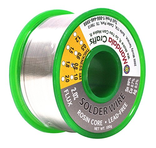 Mandala Crafts Lead Free Solder Wire with Solder Flux - 100g 0.8mm Rosin Core Solder for Electronics - Ag0.3 Cu0.7 Sn99 SAC Tin Soldering Wire for Stained Glass Electrical PCB